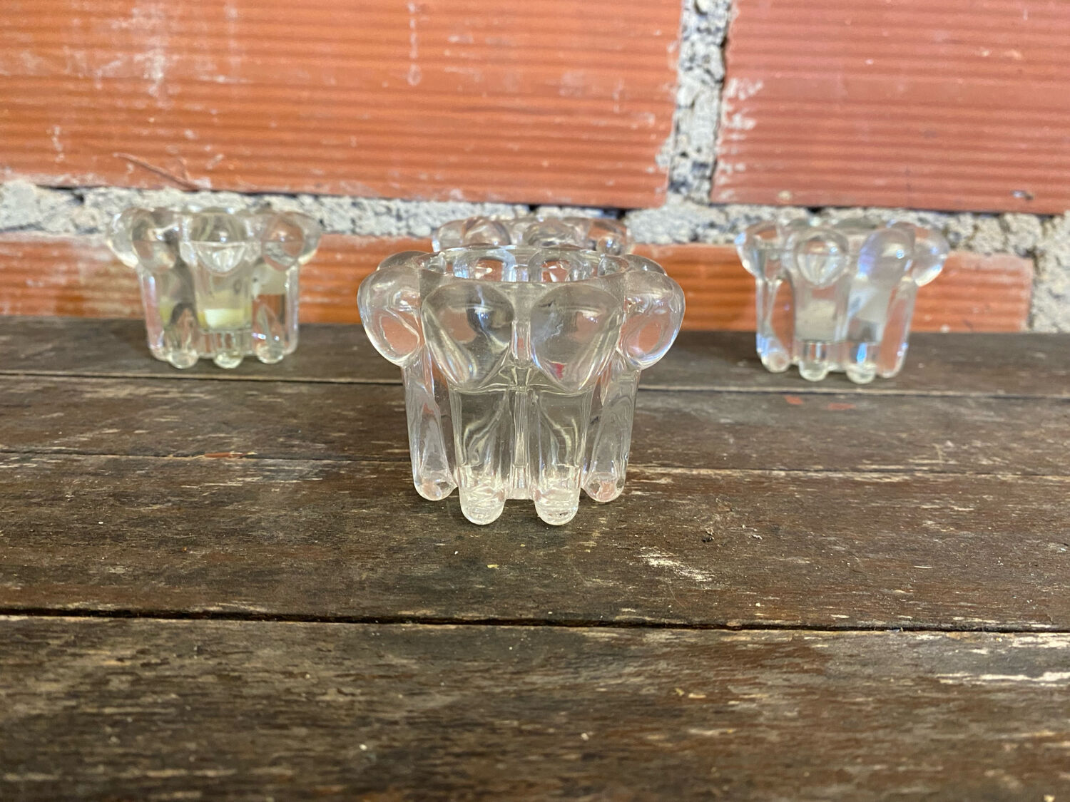 Set of 4 Vintage Glass Moulded Candle Holders 1970s France