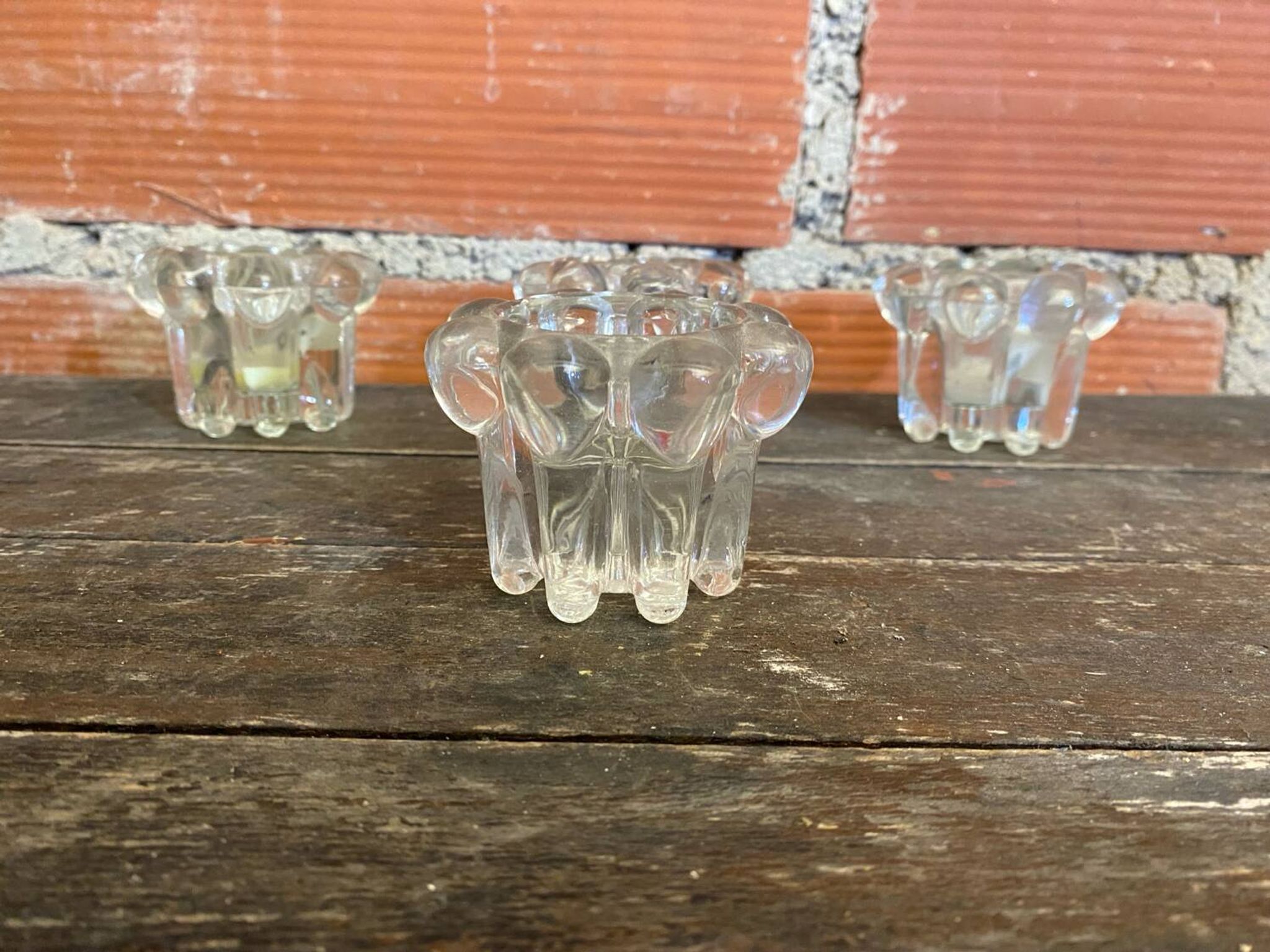 Set of 4 Vintage Glass Moulded Candle Holders 1970s France