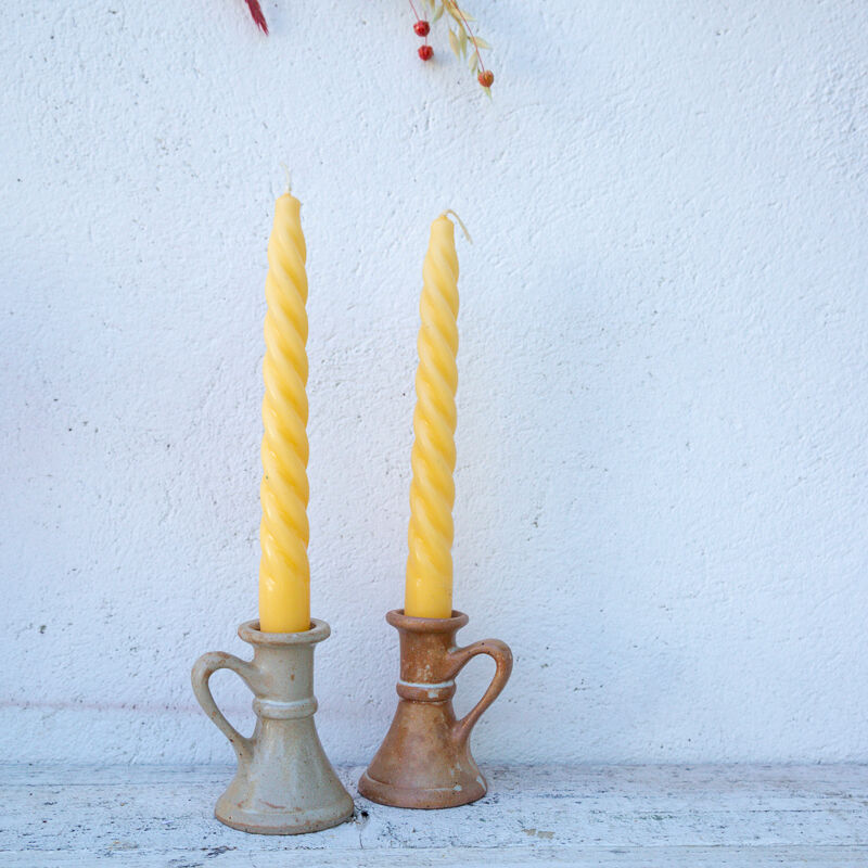 2 stoneware candle holders