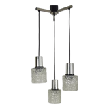 Suspension waterfall vintage in chrome polished and glass chiseled 3 lights 70s