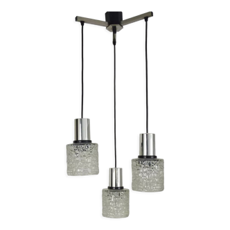 Suspension waterfall vintage in chrome polished and glass chiseled 3 lights 70s