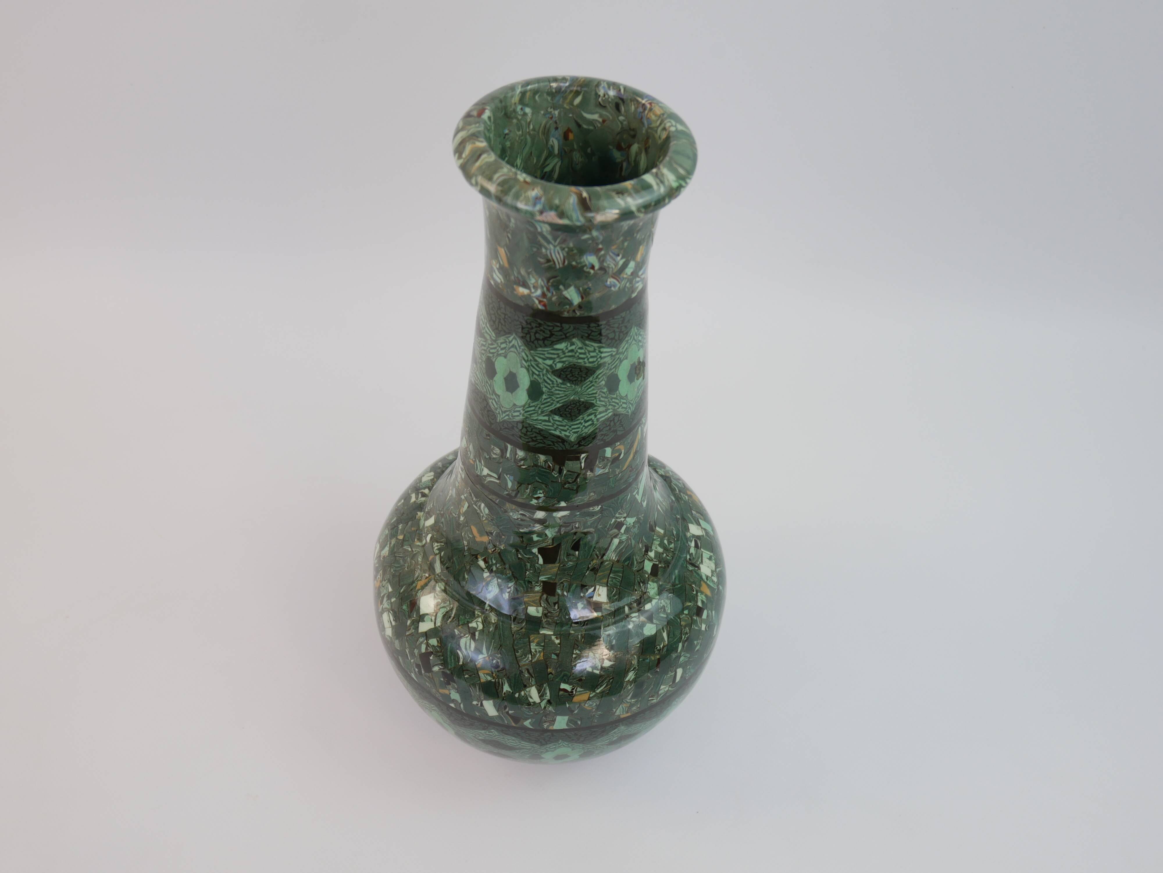 Grand vase en céramique terre-mêlée verte de Jean Gerbino Vallauris