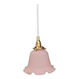 Pendant light, vintage lampshade in pink frosted glass