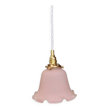 Suspension, vintage lampshade in frosted pink glass
