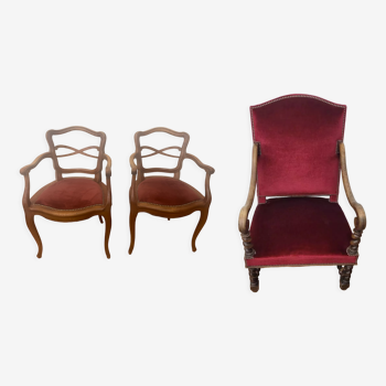 Pair of armchairs Louis XV style and throne