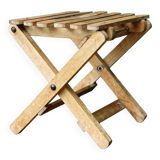 Folding slatted wood stool