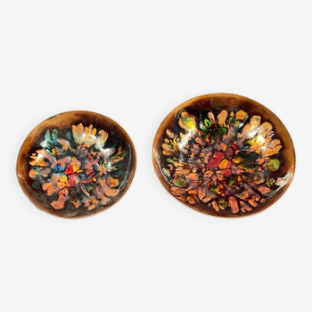 set of 2 enamels on copper empty pocket 10 and 12 cm in diameter - Art Limoges enamel