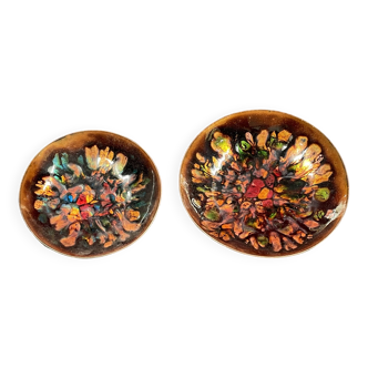 set of 2 enamels on copper empty pocket 10 and 12 cm in diameter - Art Limoges enamel