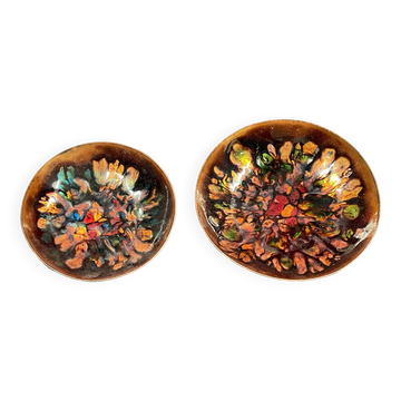 set of 2 enamels on copper empty pocket 10 and 12 cm in diameter - Art Limoges enamel