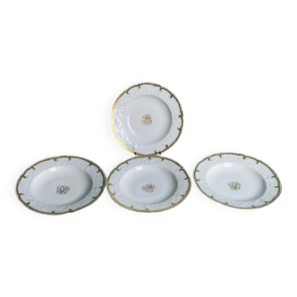 4 deep plates from Limoges with the PJC gold monogram.
