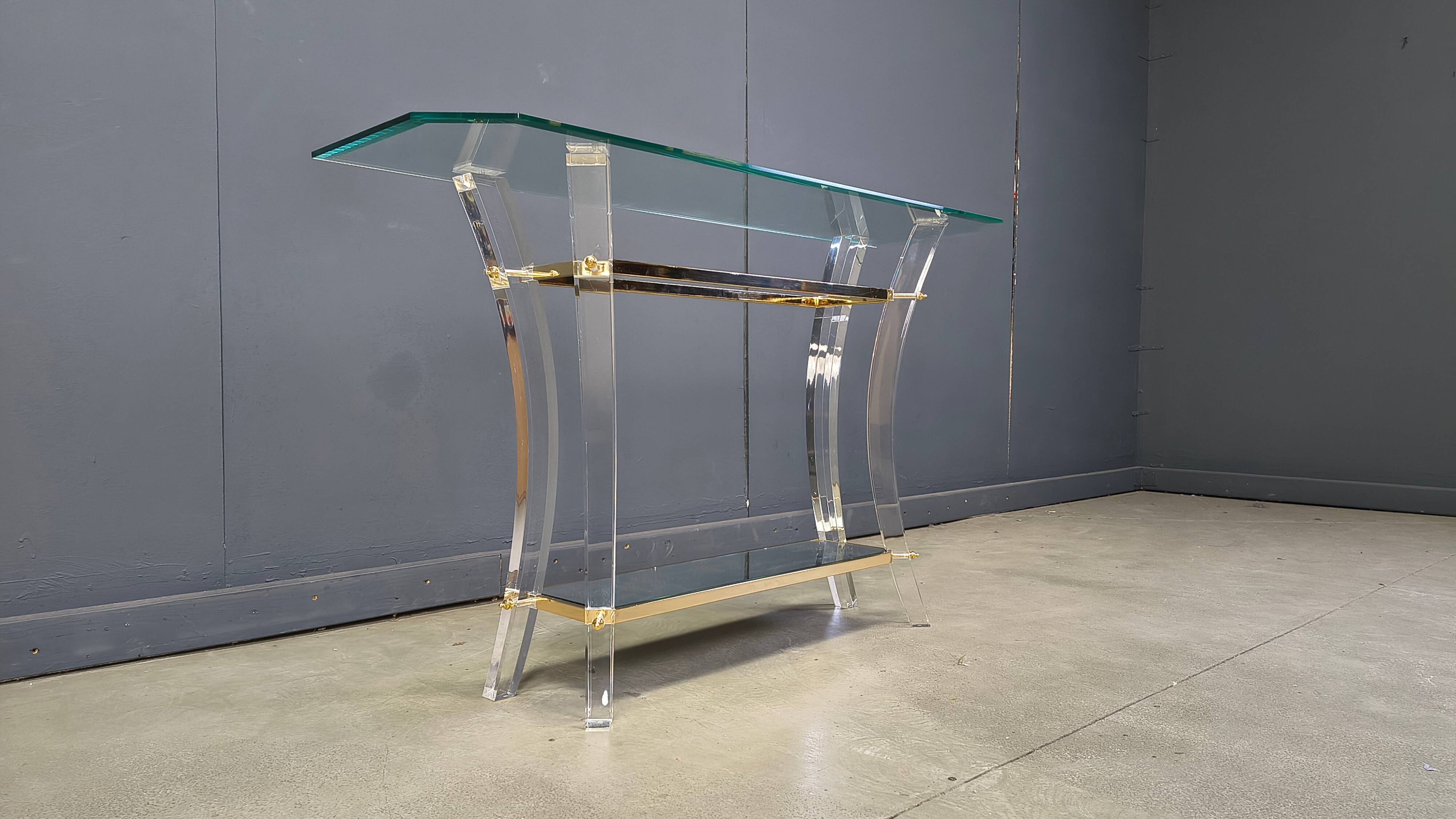 Brass and lucite console table, 1970s