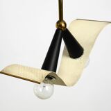 Mid Century brass ceiling lamp with a curved perforated sheet lampshade