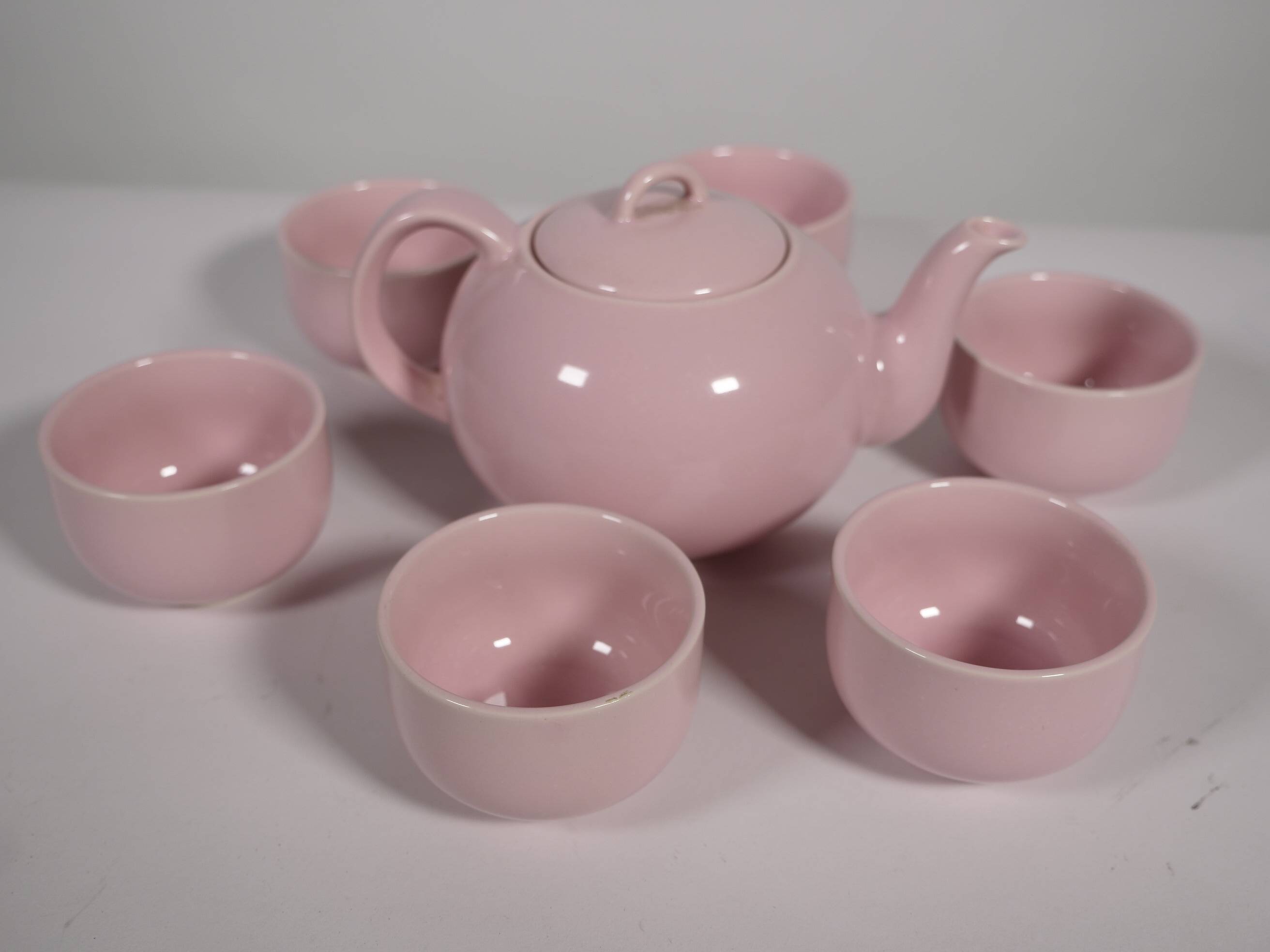 Mid-Century Vintage Tea Set Pastel Pink Porcelain Teapot & Cups, 1960s