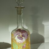 LEGRAS carafe, enamelled with pansy flower.