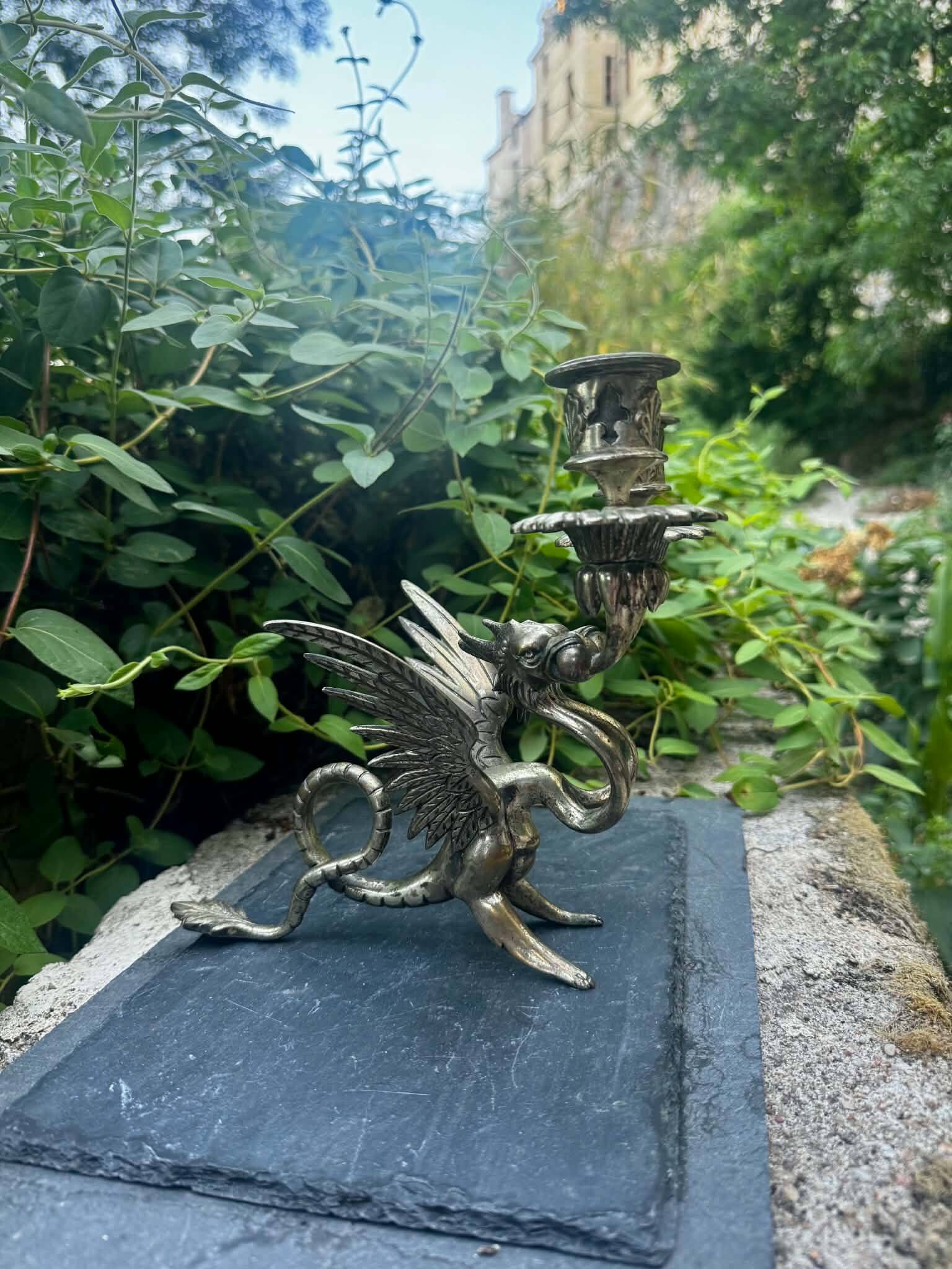 Large silvered bronze chandelier chimera Art Nouveau period