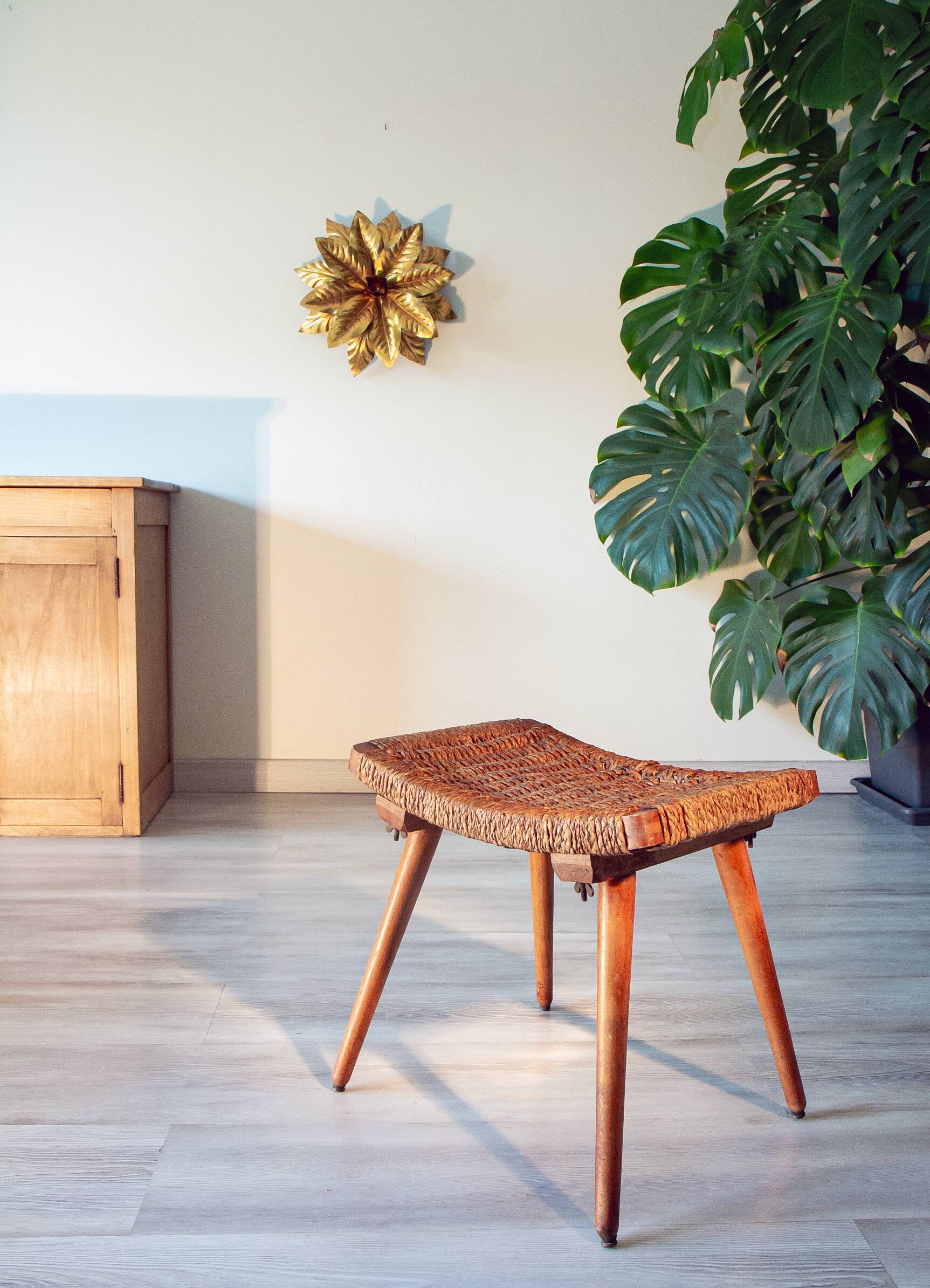 Tabouret bois et corde 1940-50