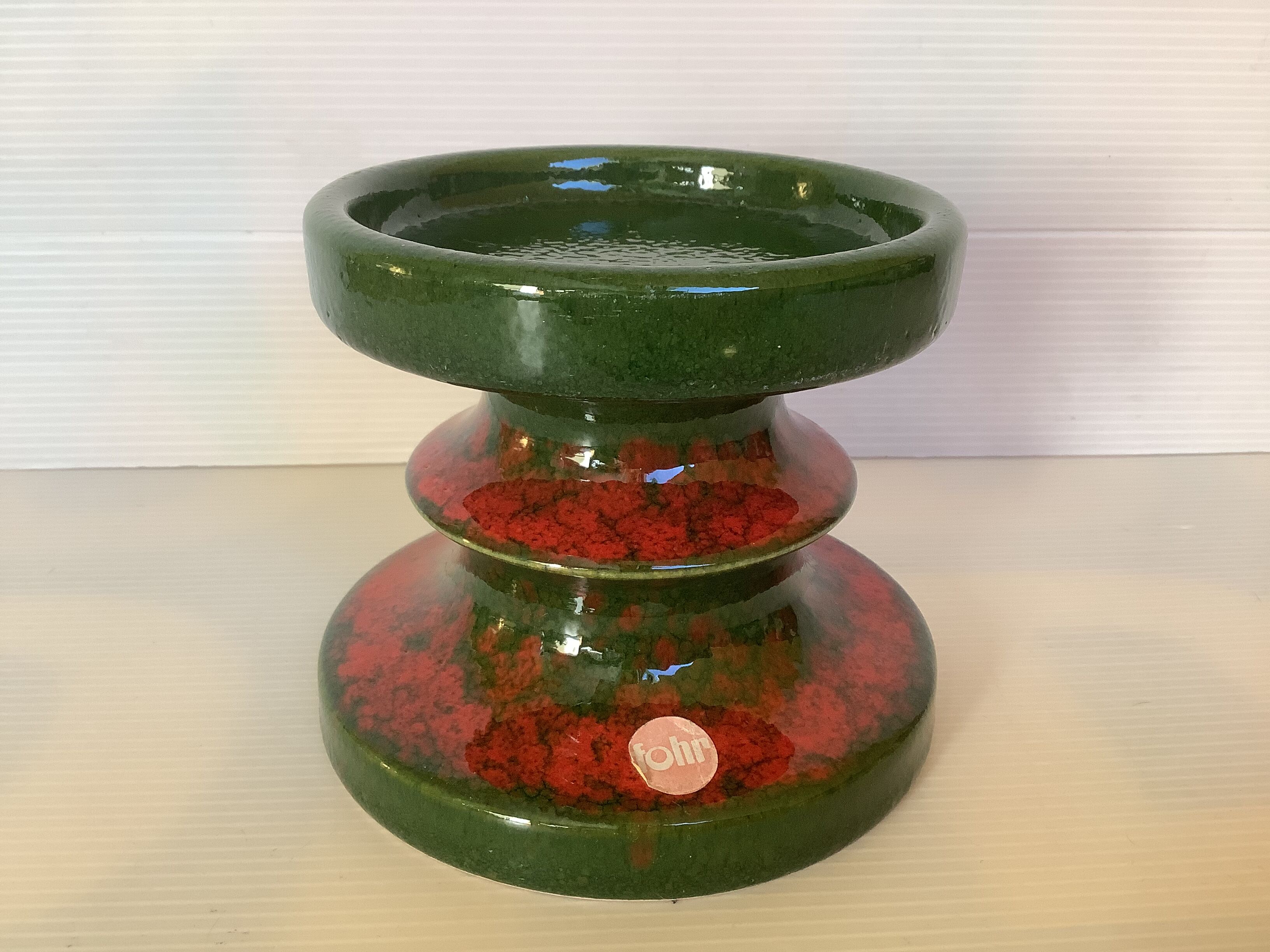 Fohr Germany ceramic candle holder green and red