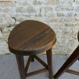 Pair of high tripod stools, bar, solid wood