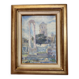 Old painting - Arles - Saint Trophime Cathedral - facade of the thermal baths