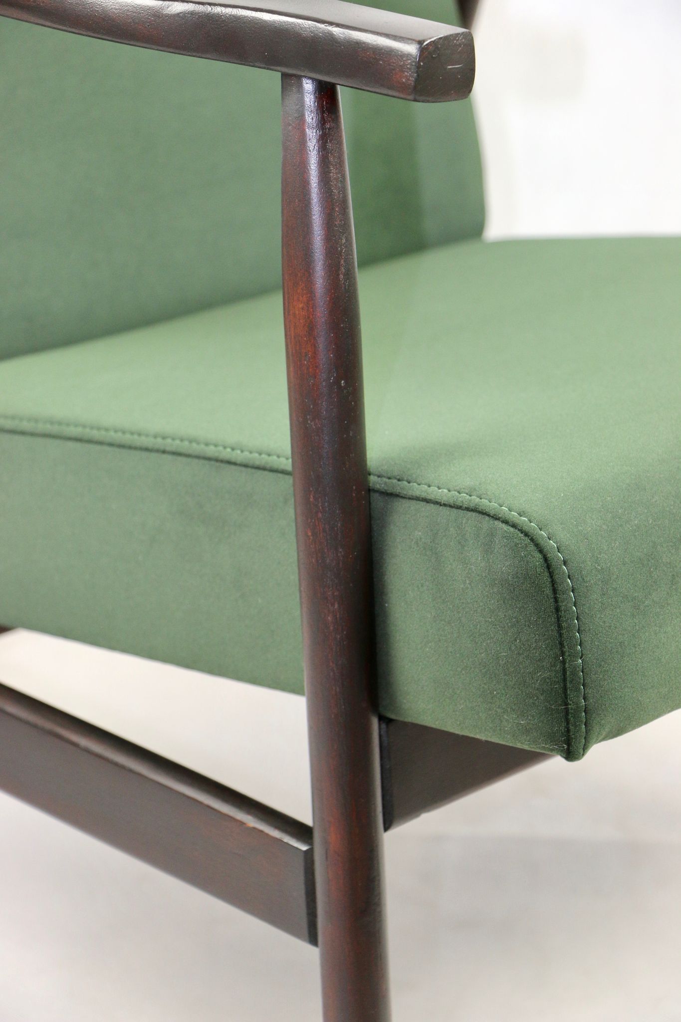 Vintage green olive easy chair, 1970s - dark wood