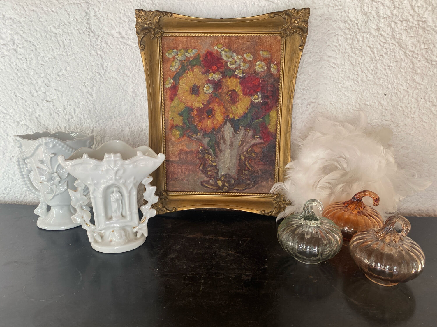 Huile sur panneau ancienne encadrée bouquet de fleurs