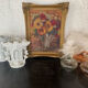 Huile sur panneau ancienne encadrée bouquet de fleurs