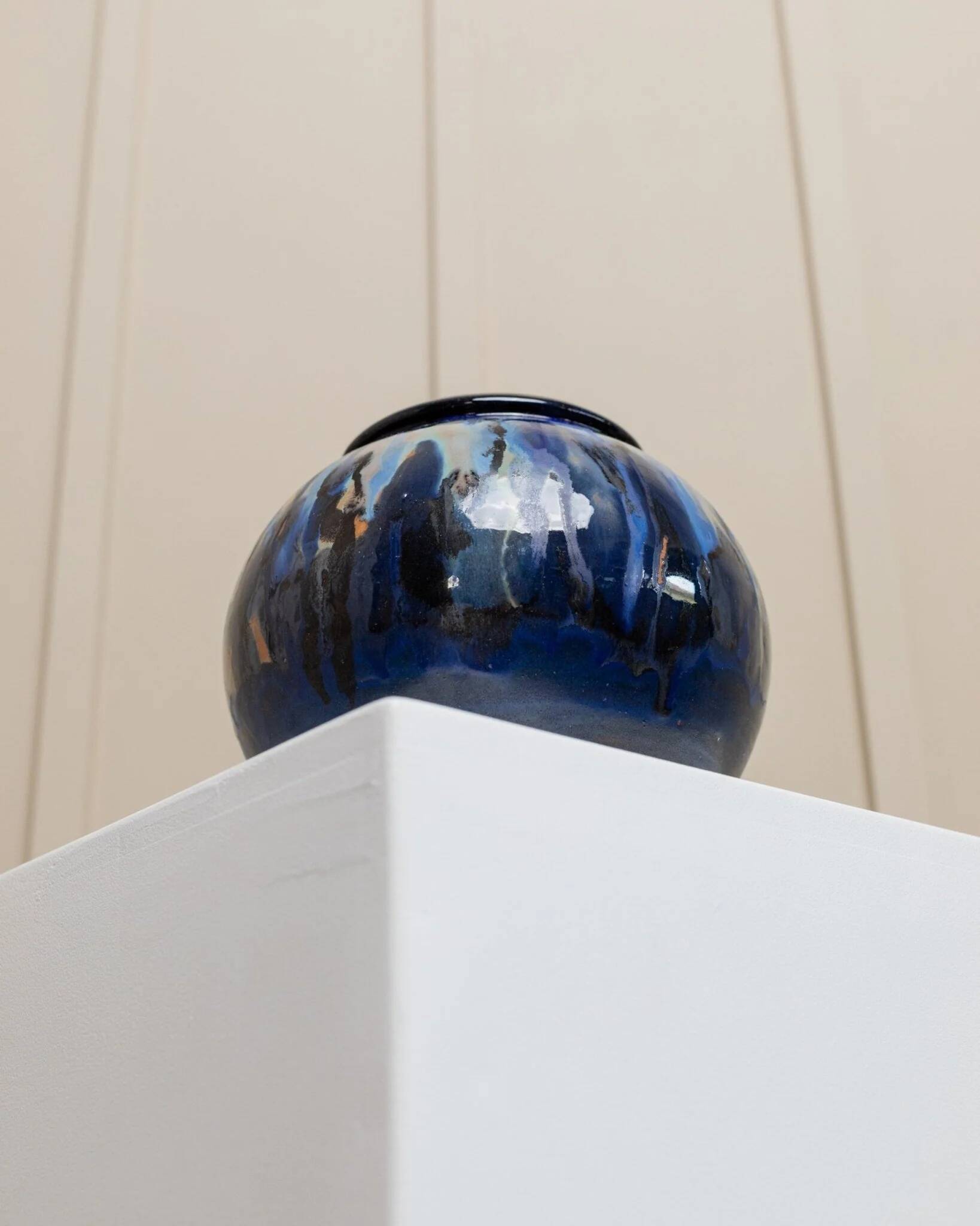 Danish Vintage Glazed Ceramic Vase by Hildegon Als in blue-brown glaze, mid-century 1960s