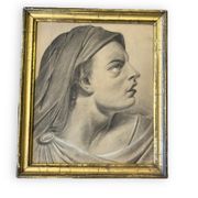 Profile of woman with drapery drawing nineteenth signed julien
