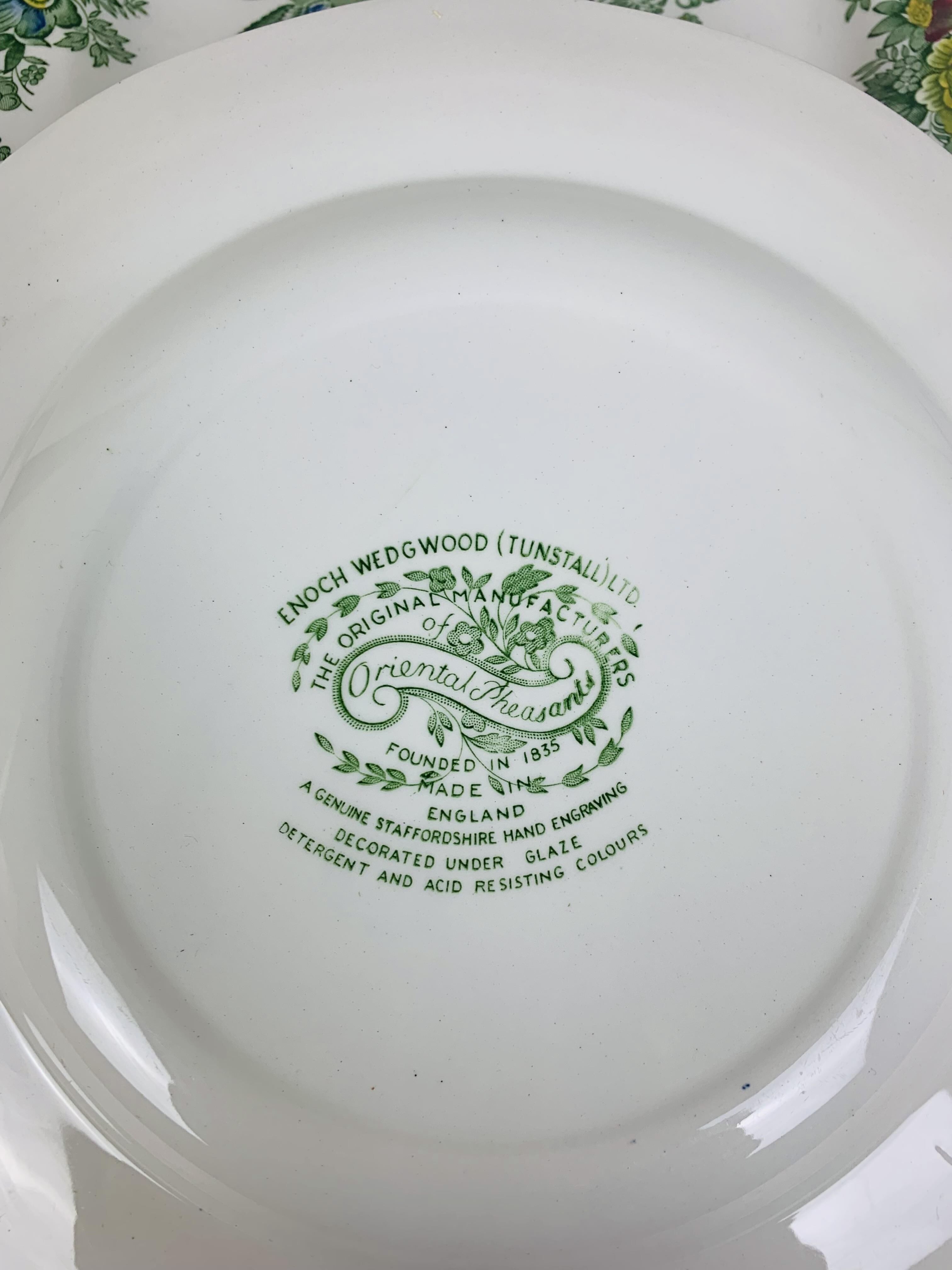 6 flat plates Wedgwood Oriental Pheasants green