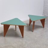 Unique pair of triangular coffee or side tables, 1960s