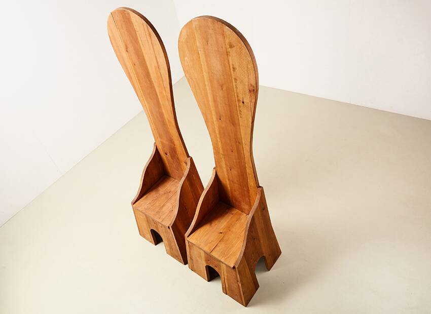 Mario Ceroli Pair of Fratina Chairs for Poltronova Italy 1972