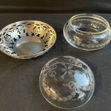 Engraved crystal bonbonnière and openwork silver basket in Louis XVI style