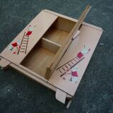 Doll cabinet and armchair, children's toy, 1930s, stencil rabbit pattern