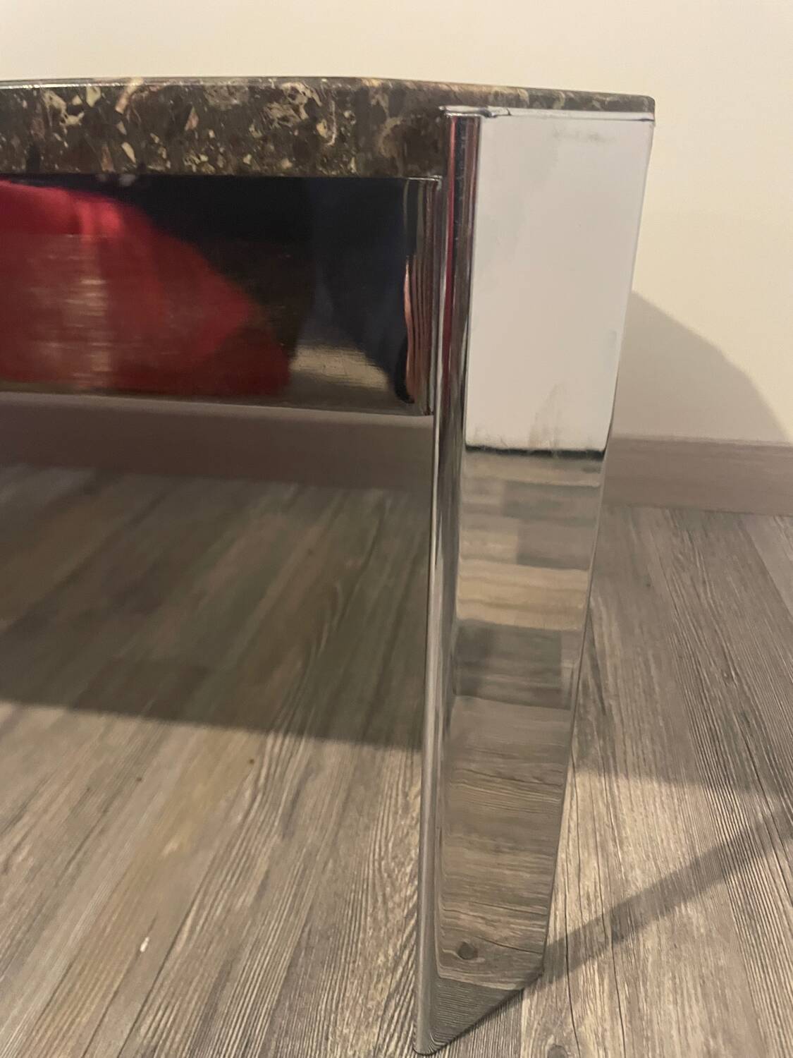 Table basse vintage roche bobois marbre pieds chromé circa 1970s