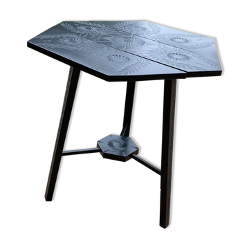 Hand painted black hexagon shaped occasional table.