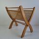 Vintage Mid-Century Wooden and Rattan Folding Magazine Rack, Czechoslovakia