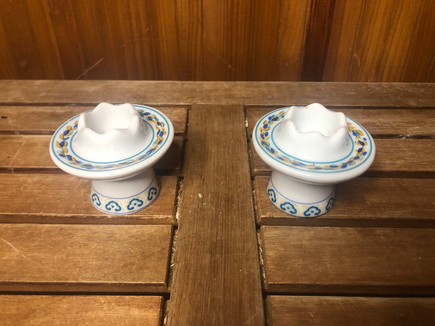 Pair of FRANCOISE SAGET Porcelain Candlesticks Flower Decor #A413