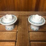Pair of FRANCOISE SAGET Porcelain Candlesticks Flower Decor #A413