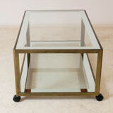 Table basse en laiton, verre et miroir 1970