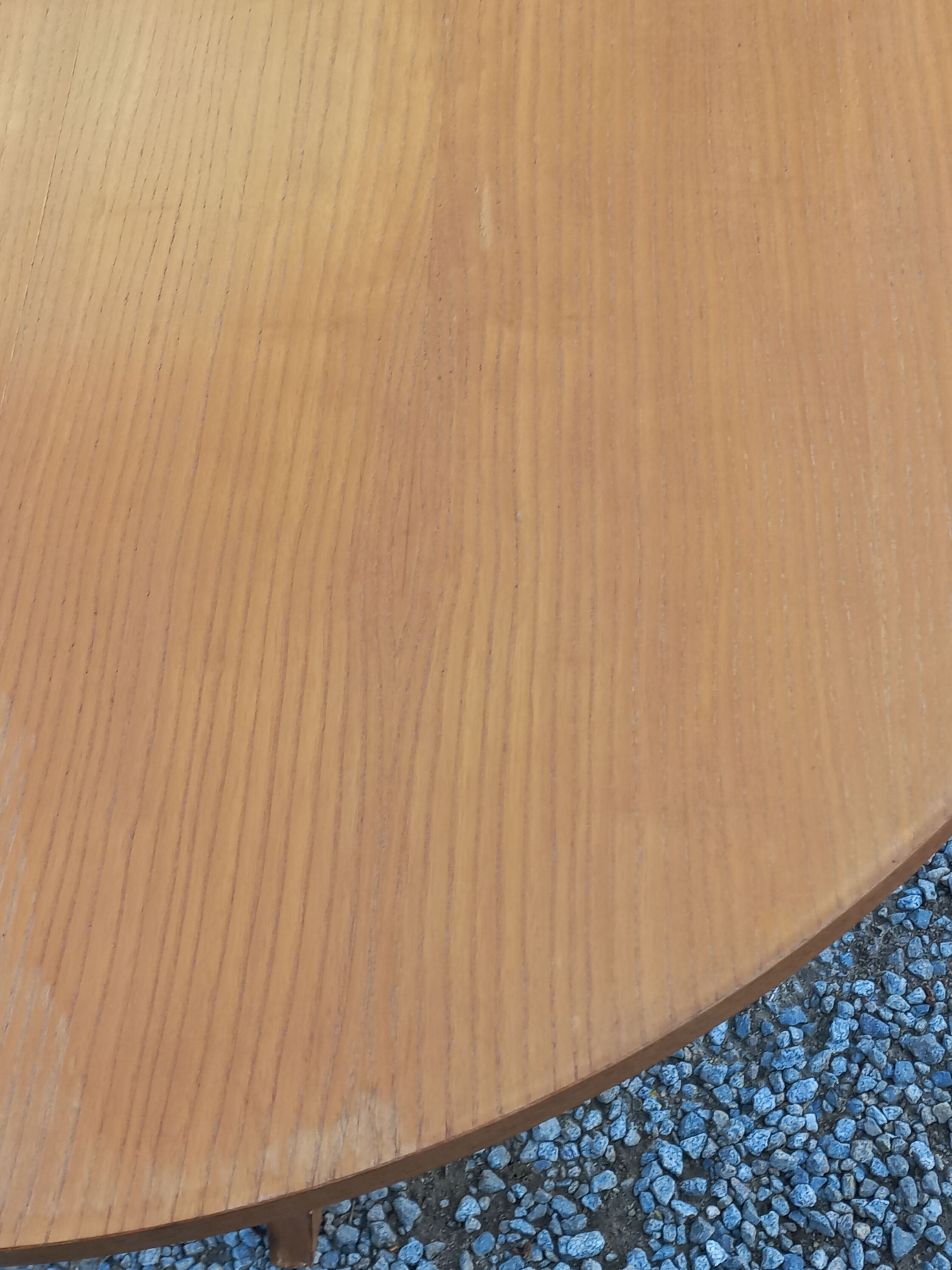 1950s round oak table, 2 heights, central quadripod leg