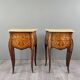 Pair of louis xv style bedside tables in marquetry and marble – 19th century