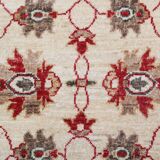 Traditional Cream Wool Rug, Small Red Floral Oriental Carpet 86x123 cm
