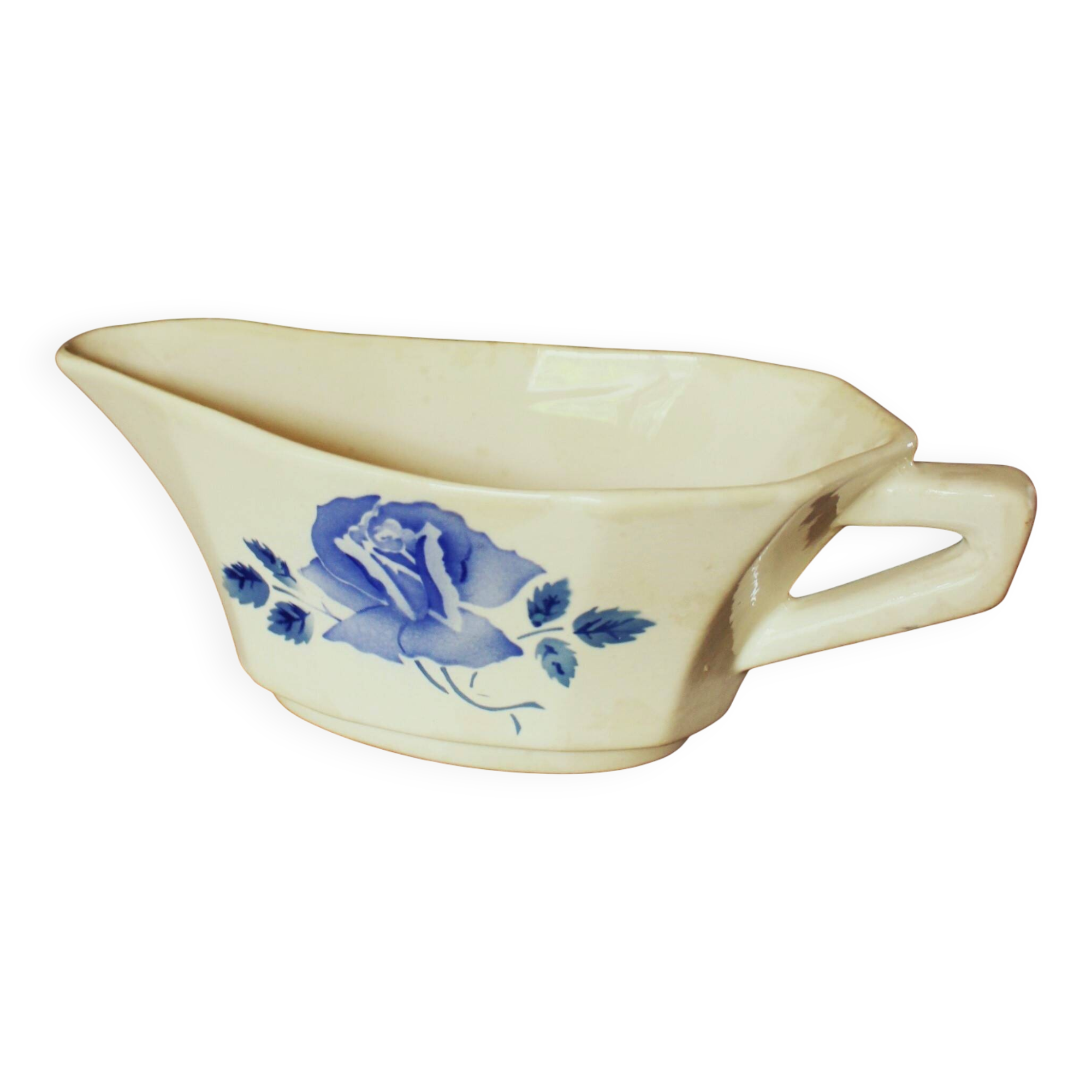 Blue rose sauce boat Digoin Sarreguemines