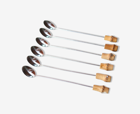 Six cocktail spoons, bamboo sleeves, 50s