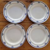 4 ironstone plates with blue pattern.