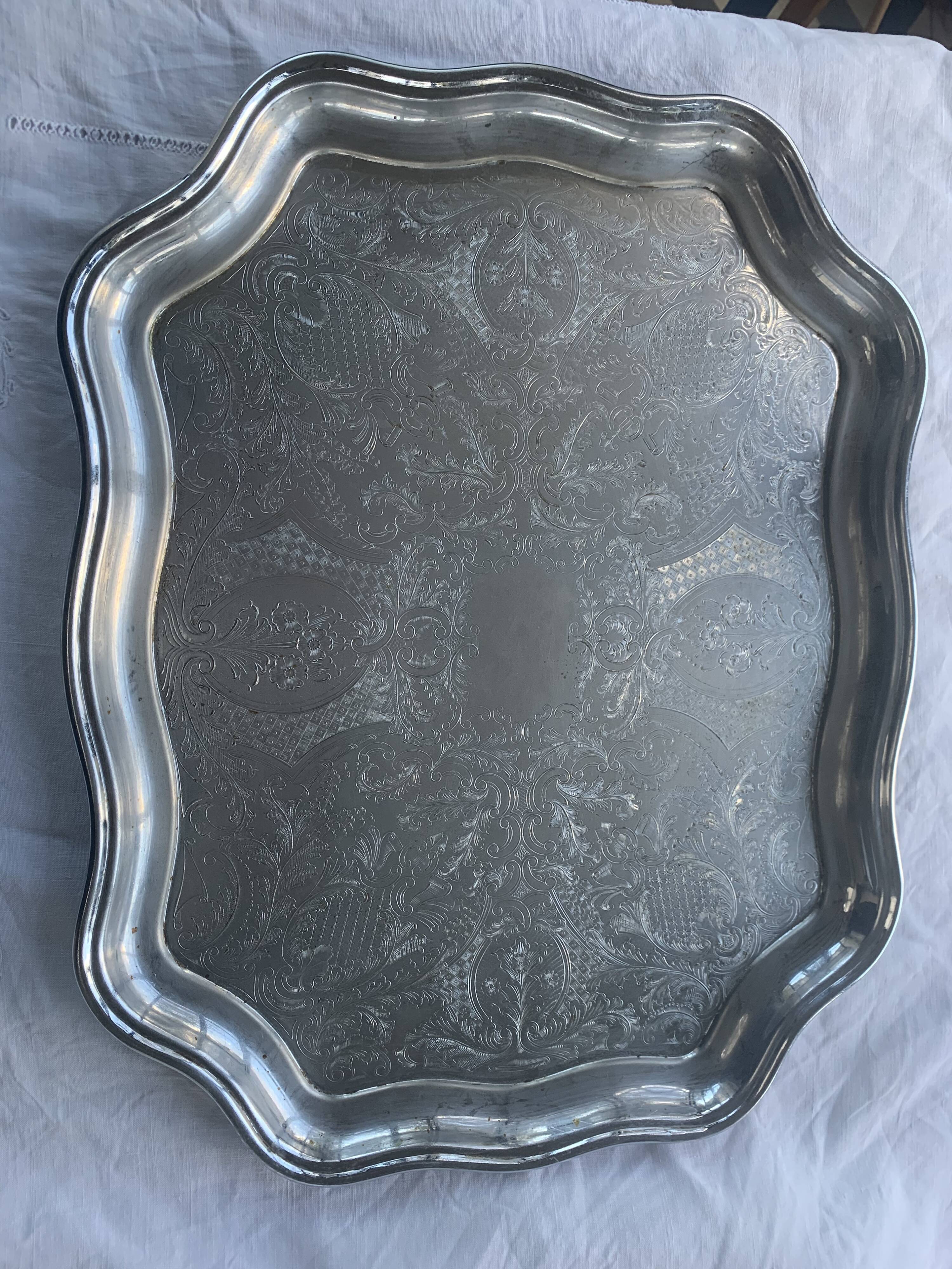 Large chiseled metal top vintage floral pattern