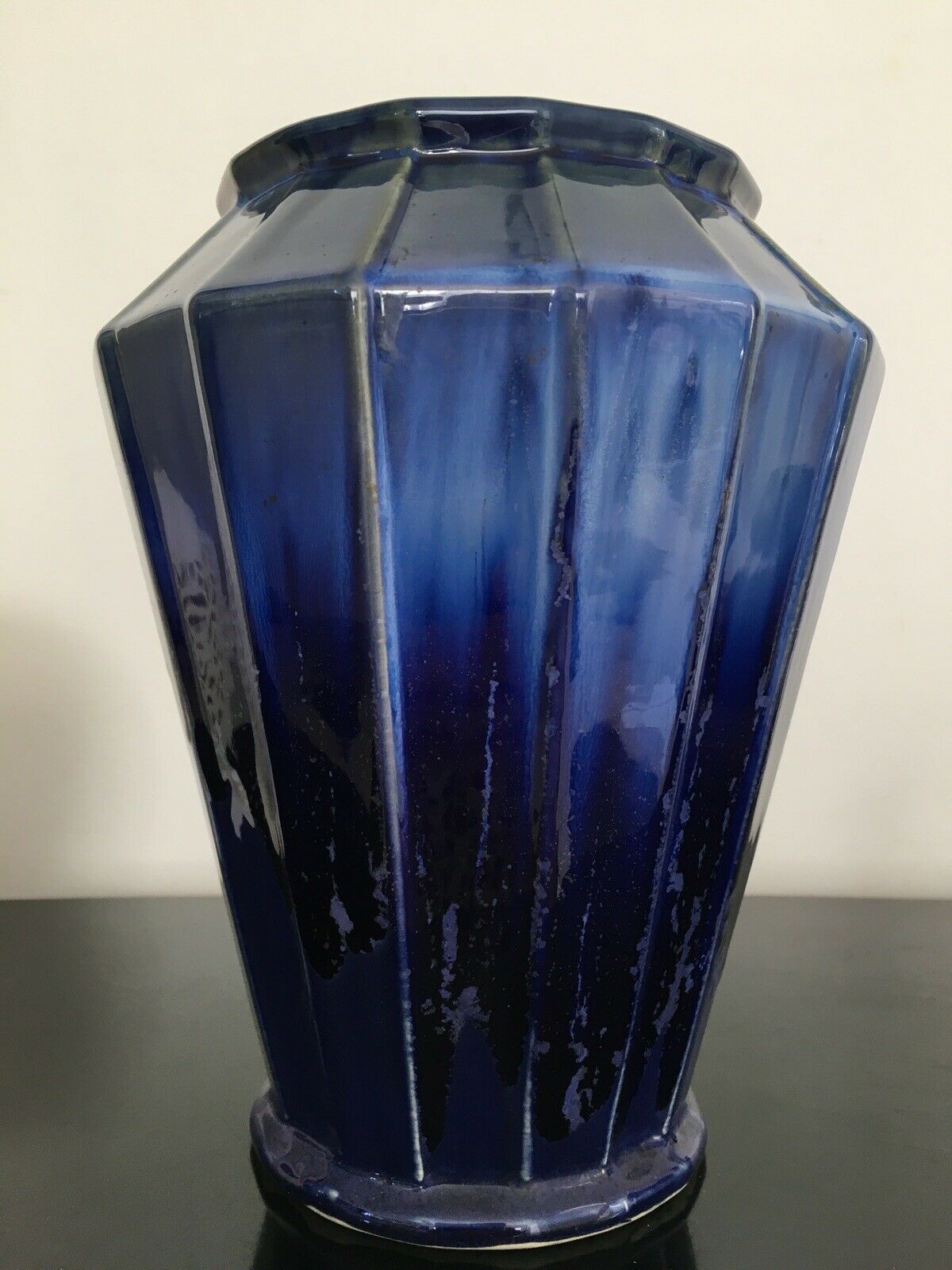 Old blue enamelled ceramic vase