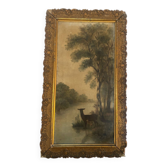 Old oil on canvas “forest scene” signed