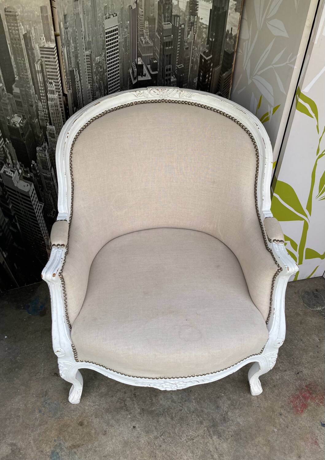 Bergère St Louis XV white rechampi 20th century