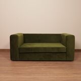 Vintage Two-seater Sofa, Deep Green Velvet, Cuschion patterns